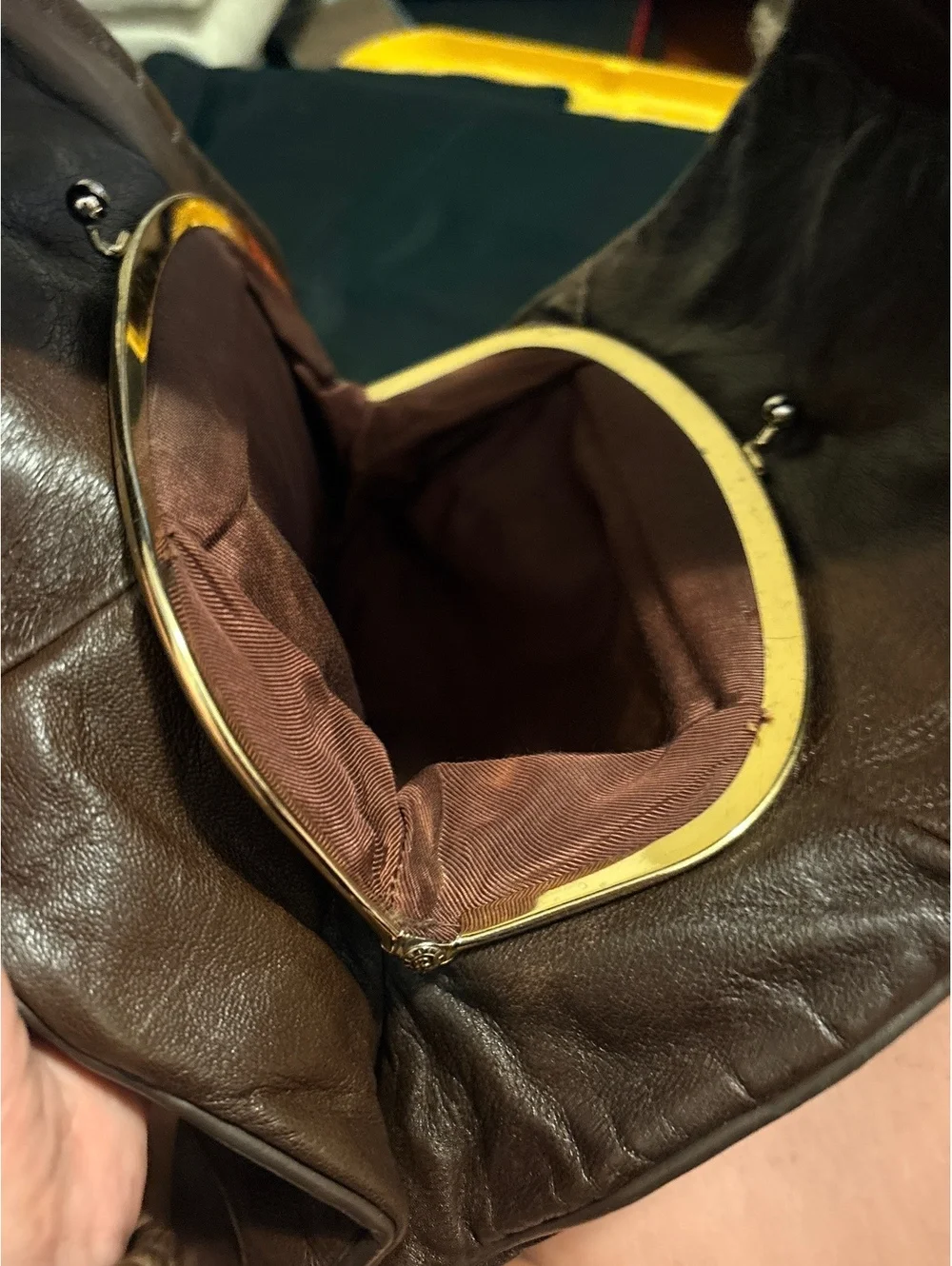 Vintage Brown Leather Sling Bag with Gold Hardware